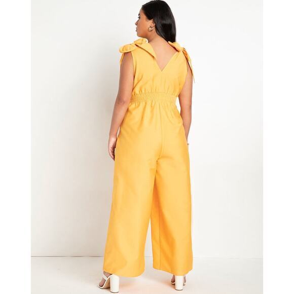 ELOQUII Women's Plus Size Tie Strap Wide‎ Leg Jumpsuit marigold yellow, size 24 - Picture 3 of 16